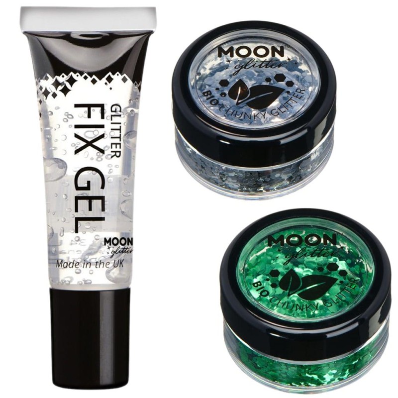 Kit Glow - 1 Gel Fixante + 2 Glitter (Prateado e Verde Néon) Biodegradável