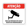 Placa Sinalética Autocolante em PP - Atenção Local Vigiado (10x10cm)